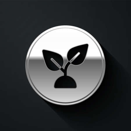 Silver Plant based icon isolated on black background. Long shadow style. Vectorのイラスト素材
