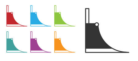 Black Skate park icon isolated on white background. Set of ramp, roller, stairs for a skatepark. Extreme sport. Set icons colorful. Vectorのイラスト素材