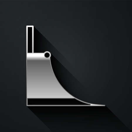 Silver Skate park icon isolated on black background. Set of ramp, roller, stairs for a skatepark. Extreme sport. Long shadow style. Vectorのイラスト素材