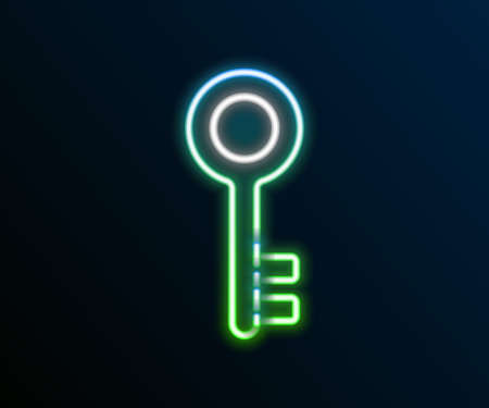 Glowing neon line House key icon isolated on black background. Colorful outline concept. Vectorのイラスト素材