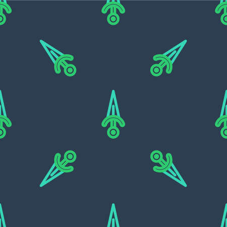 Line Dagger icon isolated seamless pattern on blue background. Knife icon. Sword with sharp blade. Vectorのイラスト素材