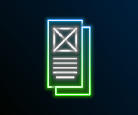 Glowing neon line Browser window icon isolated on black background. Colorful outline concept. Vectorのイラスト素材