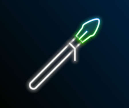 Glowing neon line Medieval spear icon isolated on black background. Medieval weapon. Colorful outline concept. Vectorのイラスト素材
