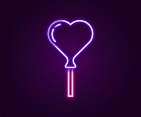 Glowing neon line Balloons in form of heart with ribbon icon isolated on black background. Colorful outline concept. Vectorのイラスト素材
