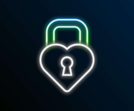 Glowing neon line Castle in the shape of a heart icon isolated on black background. Locked Heart. Love symbol and keyhole sign. Colorful outline concept. Vectorのイラスト素材
