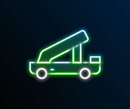Glowing neon line Passenger ladder for plane boarding icon isolated on black background. Airport stair travel. Colorful outline concept. Vectorのイラスト素材