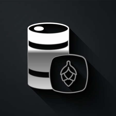 Silver Metal beer keg icon isolated on black background. Long shadow style. Vectorのイラスト素材