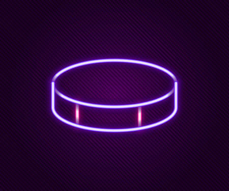 Glowing neon line Hockey puck icon isolated on black background. Sport equipment. Colorful outline concept. Vectorのイラスト素材