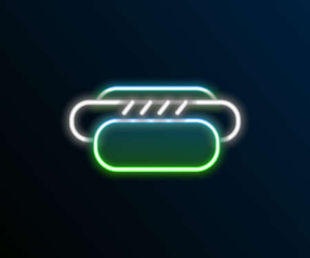 Glowing neon line Hotdog icon isolated on black background. Sausage icon. Street fast food menu....