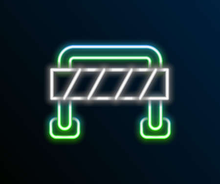 Glowing neon line Road barrier icon isolated on black background. Symbol of restricted area which are in under construction processes. Repair works. Colorful outline concept. Vectorのイラスト素材