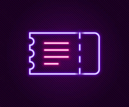 Glowing neon line Train ticket icon isolated on black background. Travel by railway. Colorful...