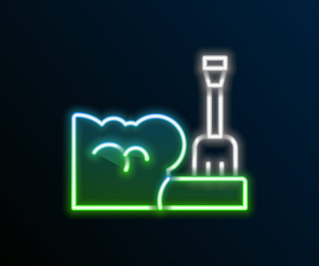 Glowing neon line Shovel in snowdrift icon isolated on black background. Colorful outline concept. Vectorのイラスト素材