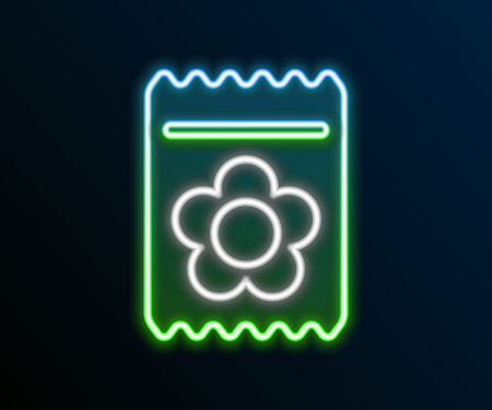 Glowing neon line Pack full of seeds of a specific plant icon isolated on black background. Colorful outline concept. Vectorのイラスト素材