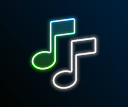 Glowing neon line Music note, tone icon isolated on black background. Colorful outline concept. Vectorのイラスト素材