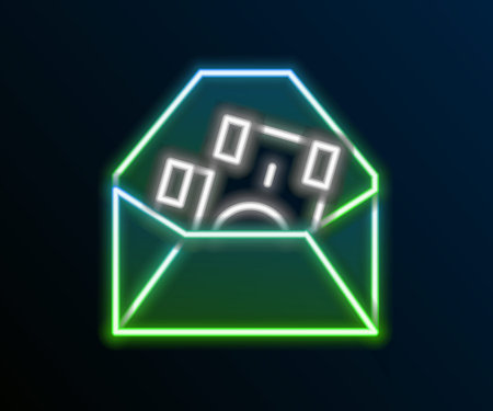 Glowing neon line Envelope with coin dollar symbol icon isolated on black background. Salary increase, money payroll, compensation income. Colorful outline concept. Vectorのイラスト素材