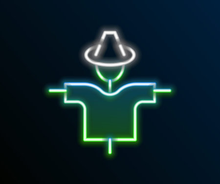 Glowing neon line Scarecrow icon isolated on black background. Colorful outline concept. Vectorのイラスト素材