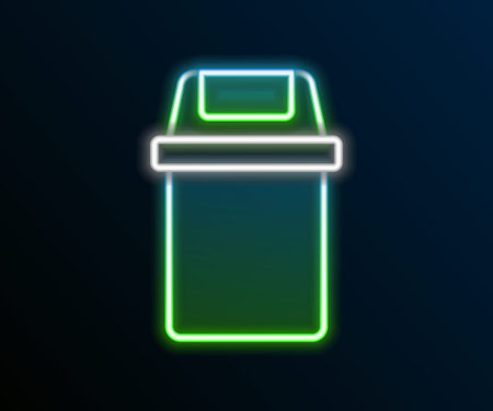 Glowing neon line Trash can icon isolated on black background. Garbage bin sign. Recycle basket icon. Office trash icon. Colorful outline concept. Vectorのイラスト素材