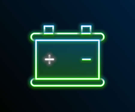 Glowing neon line Car battery icon isolated on black background. Accumulator battery energy power and electricity accumulator battery. Colorful outline concept. Vectorのイラスト素材