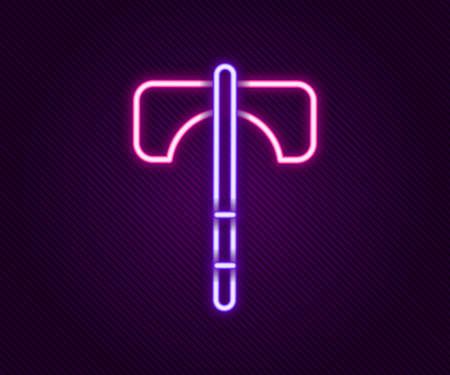 Glowing neon line Medieval axe icon isolated on black background. Battle axe, executioner axe. Medieval weapon. Colorful outline concept. Vectorのイラスト素材