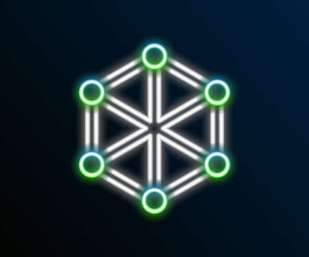 Glowing neon line Blockchain technology icon isolated on black background. Cryptocurrency data. Abstract geometric block chain network technology business. Colorful outline concept. Vectorのイラスト素材