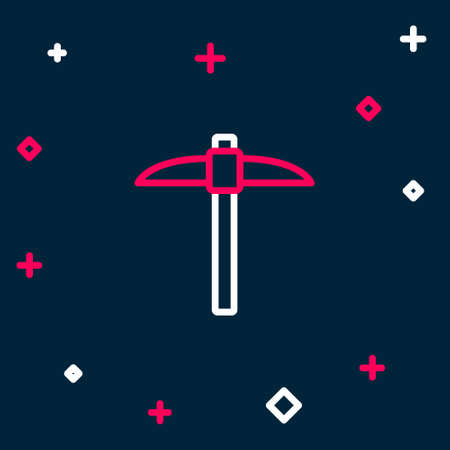 Line Pickaxe icon isolated on blue background. Blockchain technology, cryptocurrency mining, bitcoin, digital money market, cryptocoin wallet. Colorful outline concept. Vectorのイラスト素材