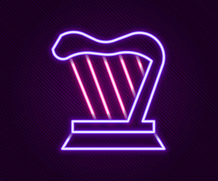 Glowing neon line Harp icon isolated on black background. Classical music instrument, orhestra string acoustic element. Colorful outline concept. Vectorのイラスト素材