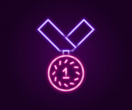 Glowing neon line Medal icon isolated on black background. Winner symbol. Colorful outline concept. Vectorのイラスト素材