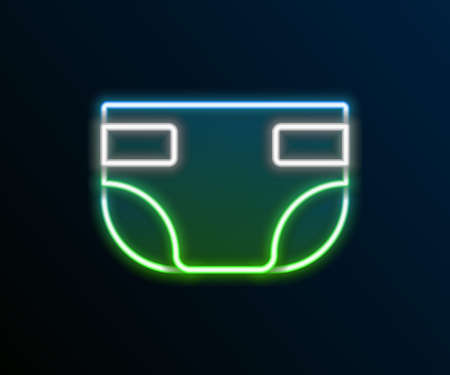 Glowing neon line Baby absorbent diaper icon isolated on black background. Colorful outline concept. Vectorのイラスト素材