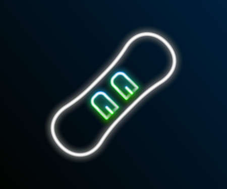 Glowing neon line Snowboard icon isolated on black background. Snowboarding board icon. Extreme sport. Sport equipment. Colorful outline concept. Vectorのイラスト素材