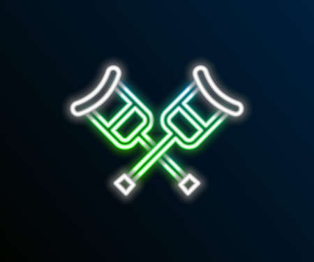 Glowing neon line Crutch or crutches icon isolated on black background. Equipment for rehabilitation of people with diseases of musculoskeletal system. Colorful outline concept. Vectorのイラスト素材
