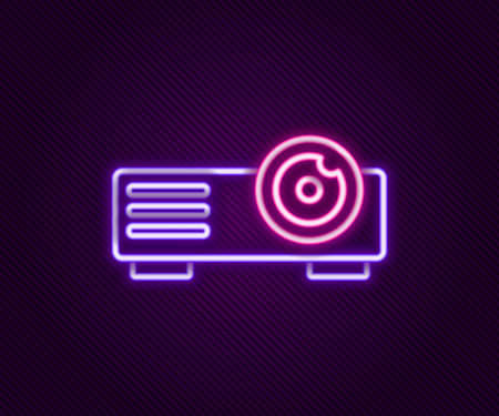 Glowing neon line Presentation, movie, film, media projector icon isolated on black background. Colorful outline concept. Vectorのイラスト素材