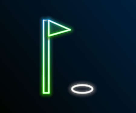 Glowing neon line Golf flag icon isolated on black background. Golf equipment or accessory. Colorful outline concept. Vectorのイラスト素材
