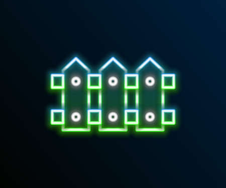 Glowing neon line Garden fence wooden icon isolated on black background. Colorful outline concept. Vectorのイラスト素材