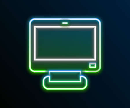 Glowing neon line Computer monitor screen icon isolated on black background. Electronic device. Front view. Colorful outline concept. Vectorのイラスト素材