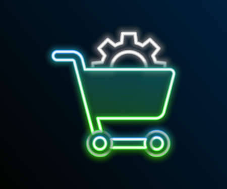 Glowing neon line Shopping cart icon isolated on black background. Online buying concept. Delivery service. Supermarket basket. Colorful outline concept. Vectorのイラスト素材