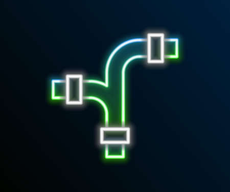 Glowing neon line Industry metallic pipe icon isolated on black background. Plumbing pipeline parts...