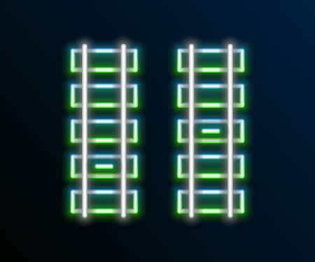 Glowing neon line Railway, railroad track icon isolated on black background. Colorful outline...
