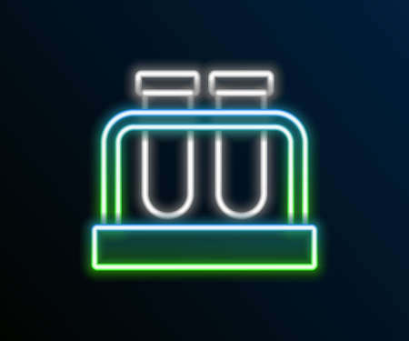 Glowing neon line Test tube and flask chemical laboratory test icon isolated on black background. Laboratory glassware sign. Colorful outline concept. Vectorのイラスト素材