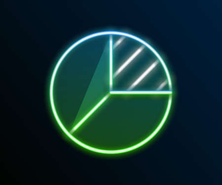 Glowing neon line Pie chart infographic icon isolated on black background. Diagram chart sign. Colorful outline concept. Vectorのイラスト素材