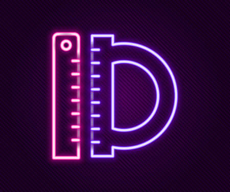 Glowing neon line Protractor grid for measuring degrees icon isolated on black background. Tilt angle meter. Measuring tool. Geometric symbol. Colorful outline concept. Vectorのイラスト素材