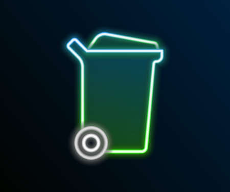 Glowing neon line Trash can icon isolated on black background. Garbage bin sign. Recycle basket icon. Office trash icon. Colorful outline concept. Vectorのイラスト素材