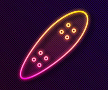 Glowing neon line Longboard or skateboard cruiser icon isolated on black background. Extreme sport. Sport equipment. Vectorのイラスト素材