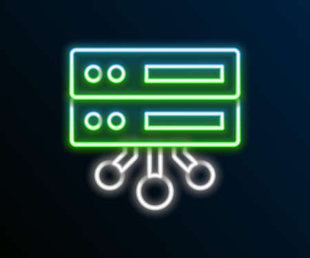 Glowing neon line Server, Data, Web Hosting icon isolated on black background. Colorful outline concept. Vectorのイラスト素材