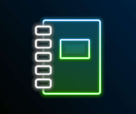 Glowing neon line Notebook icon isolated on black background. Spiral notepad icon. School notebook. Writing pad. Diary for school. Colorful outline concept. Vectorのイラスト素材