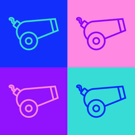 Pop art line Cannon icon isolated on color background. Vectorのイラスト素材