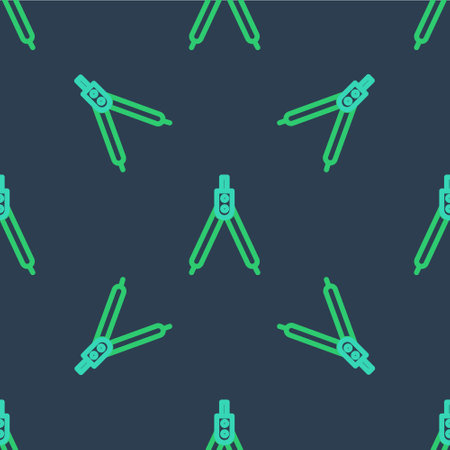 Line Drawing compass icon isolated seamless pattern on blue background. Compasses sign. Drawing and educational tools. Geometric instrument. Vectorのイラスト素材