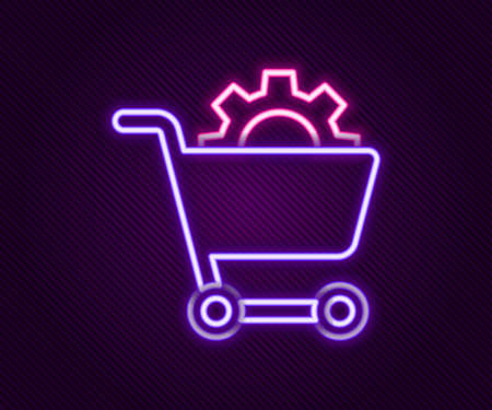 Glowing neon line Shopping cart icon isolated on black background. Online buying concept. Delivery service. Supermarket basket. Colorful outline concept. Vectorのイラスト素材