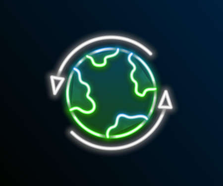 Glowing neon line Worldwide icon isolated on black background. Pin on globe. Colorful outline...