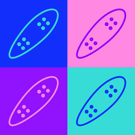Pop art line Longboard or skateboard cruiser icon isolated on color background. Extreme sport. Sport equipment. Vectorのイラスト素材