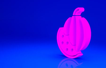Pink Watermelon icon isolated on blue background. Minimalism concept. 3d illustration 3D renderの写真素材